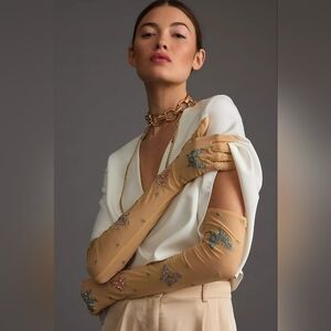 Audrey Adele Embellished Sheer Opera Gloves with Sequin Butterflies